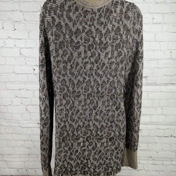 Free People Animal Print Wool Blend 5 Button Front Knit Long Cardigan Sweater L - Picture 2 of 10